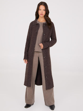 Long cardigan à col boutonné sur le devant Dk Brown