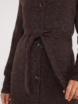 Long cardigan à col boutonné sur le devant Dk Brown