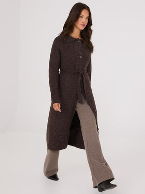 Collared Button-Front Duster Dk Brown