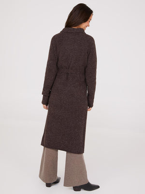 Collared Button-Front Duster Dk Brown