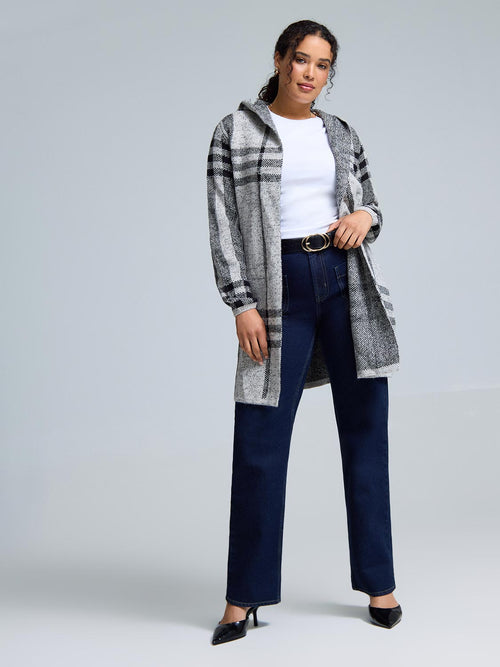 Hooded Plaid Coatigan