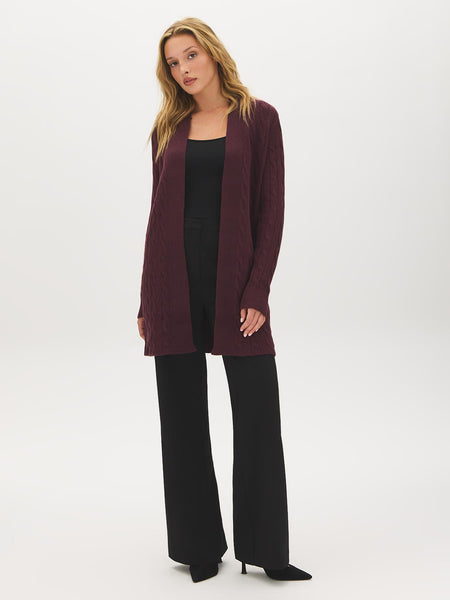 Cable Knit Long Open Cardigan | Suzy Shier