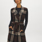 Brown/Black/Tan Jacquard Sleeveless Duster - Woman Wearing Longline Knit Vest - Suzy Shier