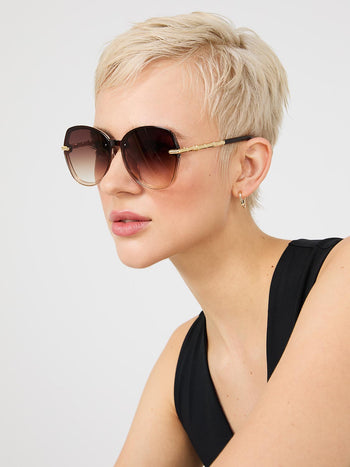 Clear Frame Round Sunglasses With Gold Details Brown