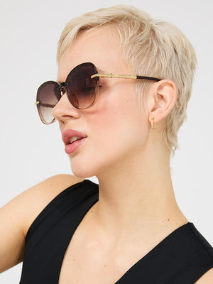 Clear Frame Round Sunglasses With Gold Details Brown