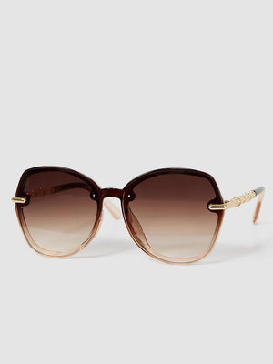 Clear Frame Round Sunglasses With Gold Details Brown