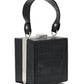 Black/Silver Faux Leather Croco Minaudière - Jewel Bow Detail with Top Handle - Le Chateau