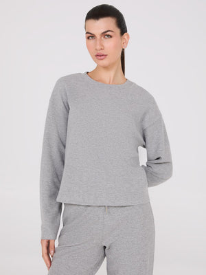 Melange Brushed Ribbed Loose Sweatshirt Grey