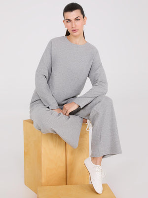 Melange Brushed Ribbed Loose Sweatshirt Grey