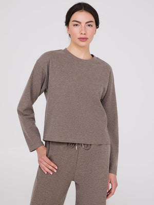 Melange Brushed Ribbed Loose Sweatshirt Dk Brown