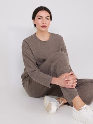 Melange Brushed Ribbed Loose Sweatshirt Dk Brown