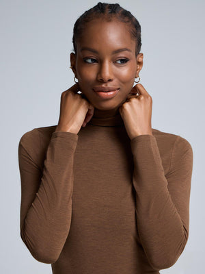 Soft Turtleneck Top Amber Brown