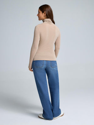Soft Turtleneck Top Lt Brown