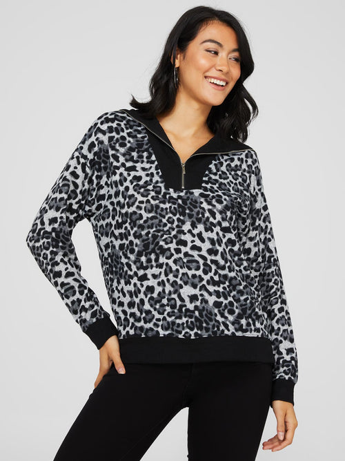 Animal Print Half Zip Sweater