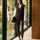 Coffee Bean Faux Leather Wide Waistband Legging - Woman Wearing Sleek Pull-On Leggings - Suzy Shier