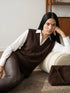 Coffee Bean Melange Hacci Knit 2fer Top with Poplin Sleeves - Woman Wearing Layered Long Sleeve Top - Suzy Shier