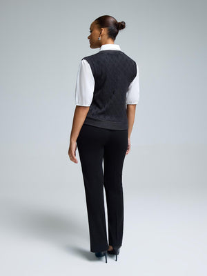 2-Fer Jacquard Knit With Poplin Blouse Black