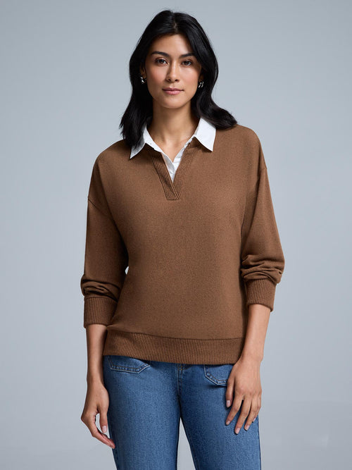 Poplin Collar Melange Top