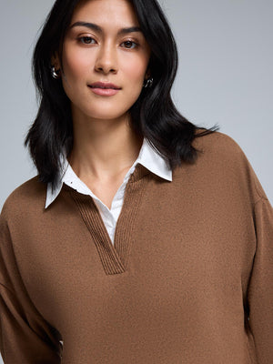 Poplin Collar Melange Top Amber Brown