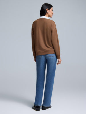 Poplin Collar Melange Top Amber Brown