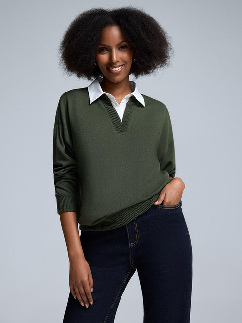 Poplin Collar Melange Top