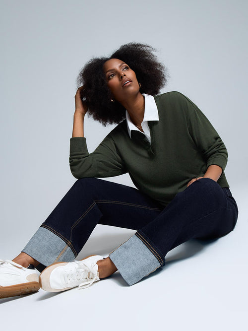 Poplin Collar Melange Top