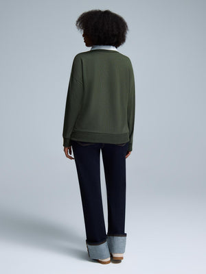 Poplin Collar Melange Top Dk Green