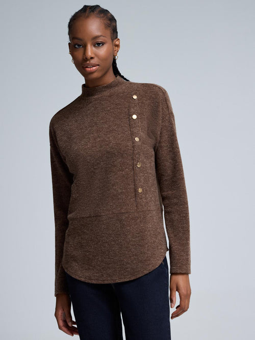Button Detail Mock Neck Tunic Sweater
