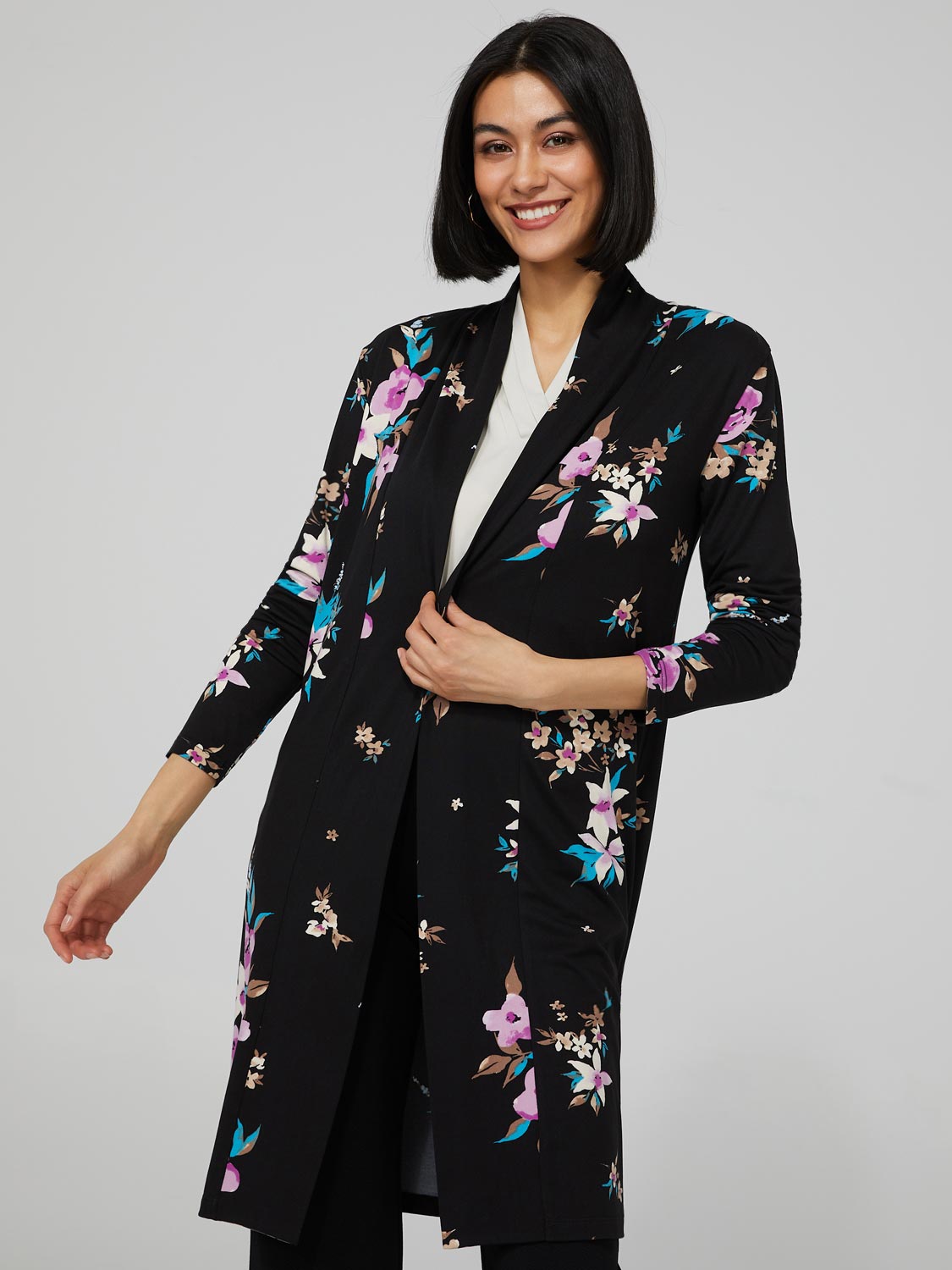 Floral Print Long Open Duster – Suzy Shier