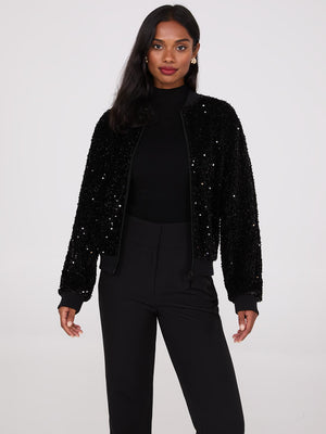 Blouson aviateur en velours et paillettes Black