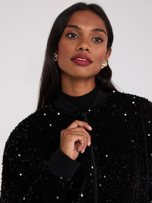 Blouson aviateur en velours et paillettes Black