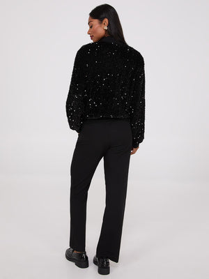 Blouson aviateur en velours et paillettes Black