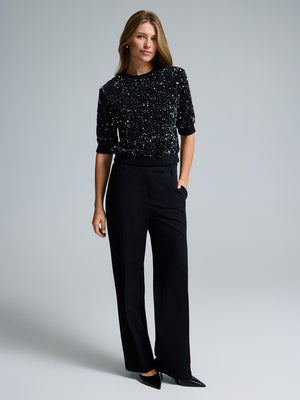 Chandail en velours à paillettes avec manches aux coudes Black