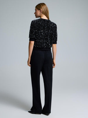 Chandail en velours à paillettes avec manches aux coudes Black