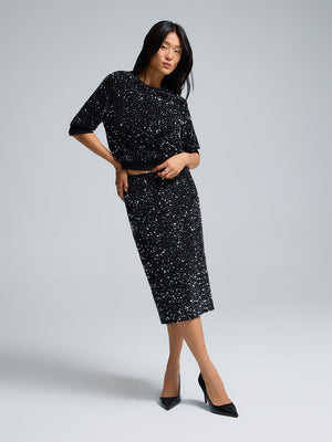 Chandail en velours à paillettes avec manches aux coudes Black