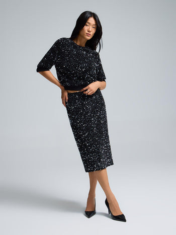 Chandail en velours à paillettes avec manches aux coudes Black