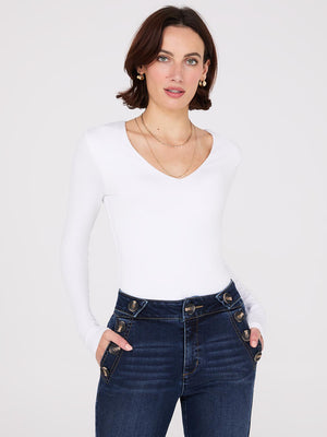 Double Layer V-Neck Long Sleeve Top Pearl