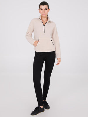 Contrast Piping Half-Zip Sherpa Sweater Sand