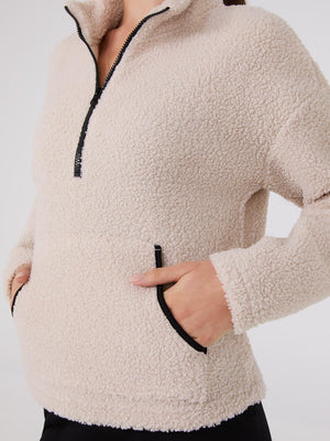 Contrast Piping Half-Zip Sherpa Sweater Sand