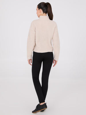 Contrast Piping Half-Zip Sherpa Sweater Sand