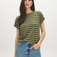 Striped Melange Cuffed Sleeve Tee - Suzy Shier