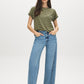 Striped Melange Cuffed Sleeve Tee - Suzy Shier