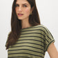 Striped Melange Cuffed Sleeve Tee - Suzy Shier
