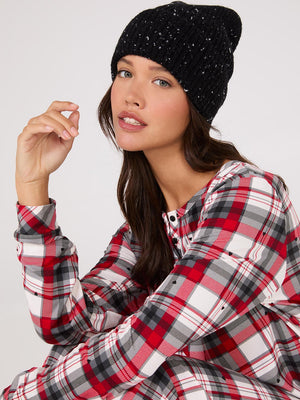 Speckled Ribbed Beanie Black