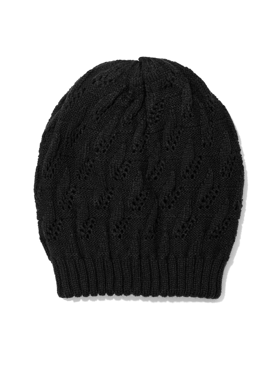 Black Knitted Cable Hat - Close-up Cable Knit Detail - Suzy Shier