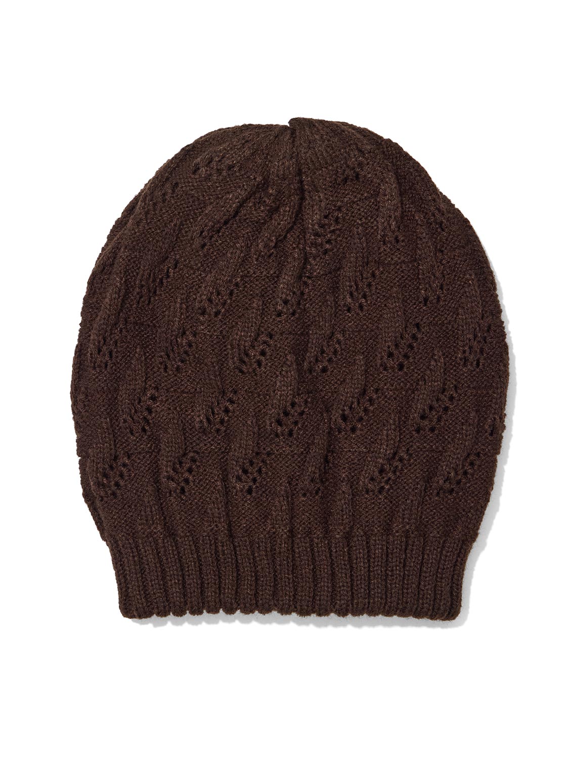 Brown Knitted Cable Hat - Close-up Cable Knit Detail - Suzy Shier