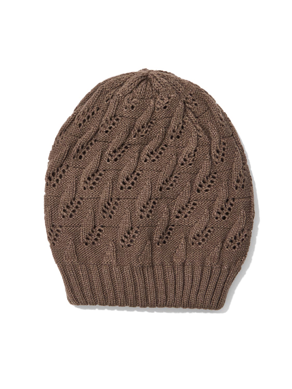 Lt Brown Knitted Cable Hat - Close-up Cable Knit Detail - Suzy Shier