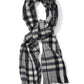 Grey/Black Plaid Scarf with Fringes - Close-up of Woven Texture and Fringe Detail - Suzy Shier