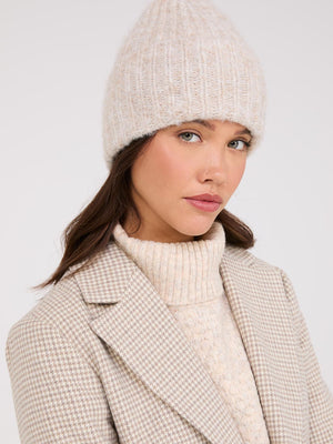 Fuzzy Ribbed Beanie Beige