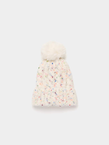 Speckled Knit Hat With Pom Pom White